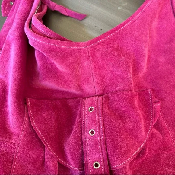 Jill Stuart Hot Pink Suede Slouch Purse Bag - Picture 3 of 6